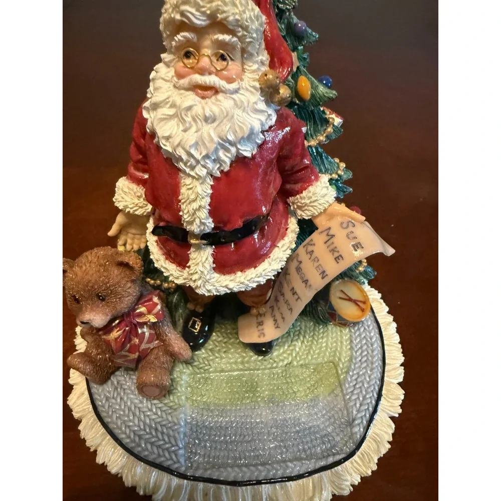 Vintage Musical Santa Claus Figurine with‎ Christmas Tree Teddy Bear Here Come